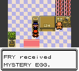 Pokemon screenshot, text reads 'Fry received  MYSTERY EGG' 