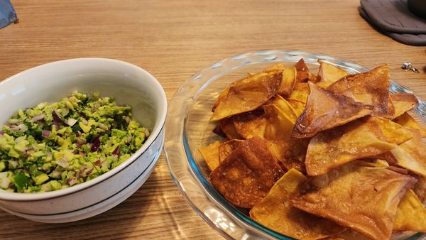 Homemade Tortilla Chips and Guacamole